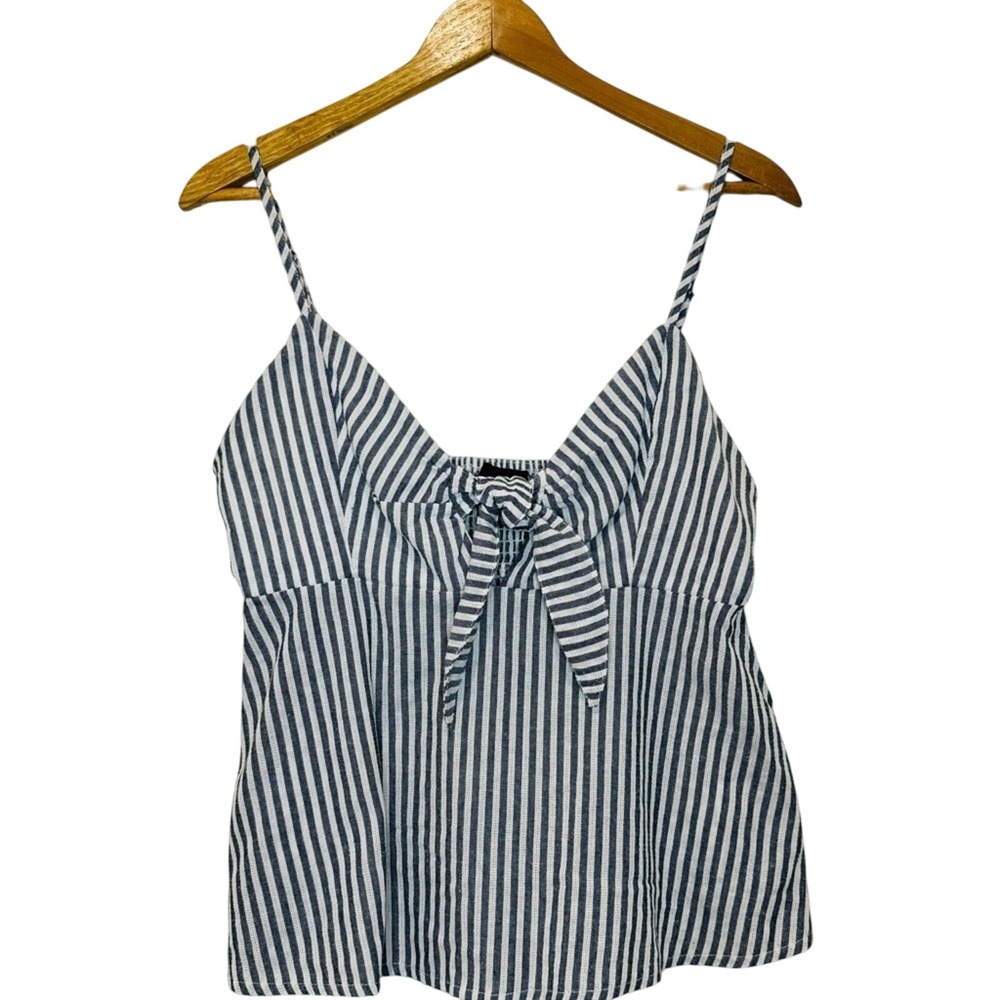 Lumiere Women's Size Large Blue Striped Cutout Tank Top Cotton Blend